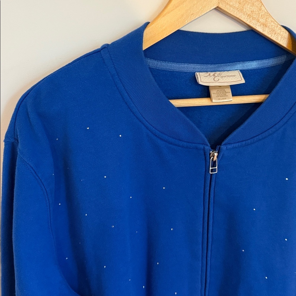 Vintage MC Sportswear Blue Snowman Zip-Up Sweater Bedazzled Jeweled Ugly XMAS - Picture 2 of 6